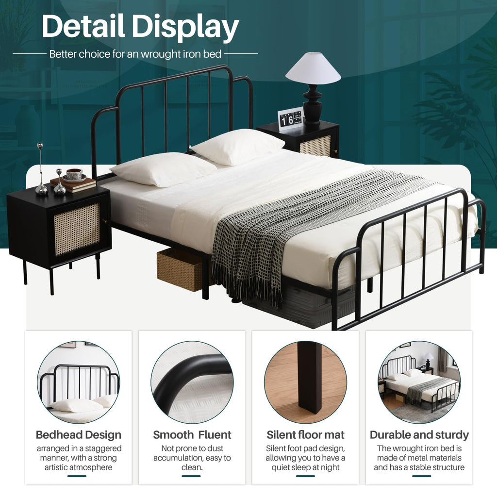 Black Full Size Metal Bed with Headboard and Footboard I912