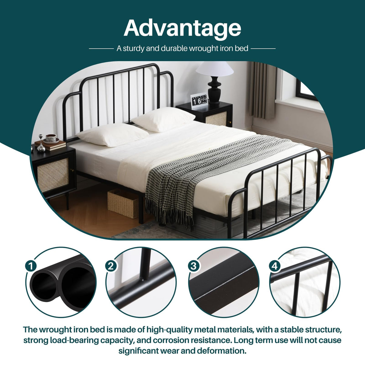 Black Full Size Metal Bed with Headboard and Footboard I912