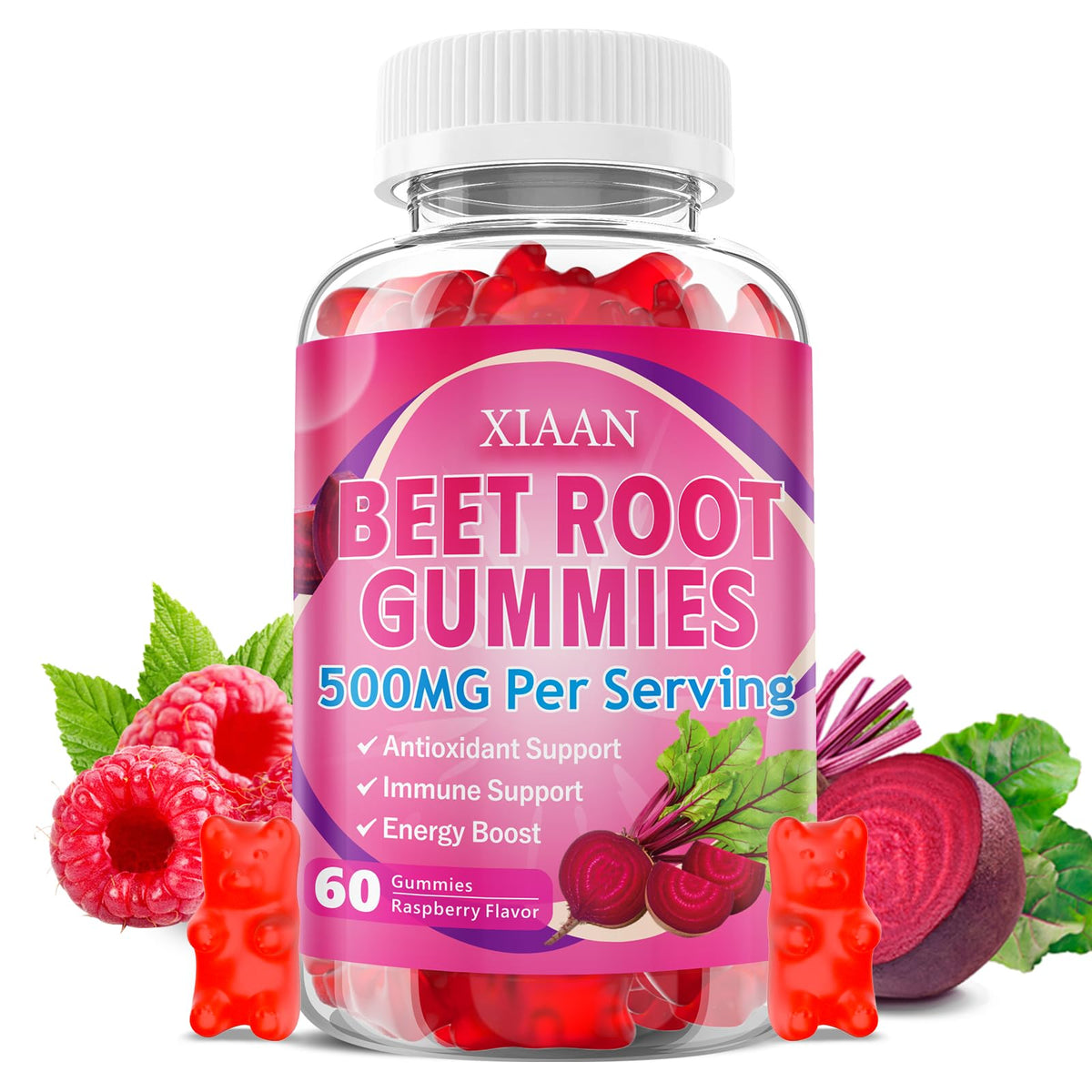 Sugar-Free Vegan Beet Root Gummies 60 Count K568