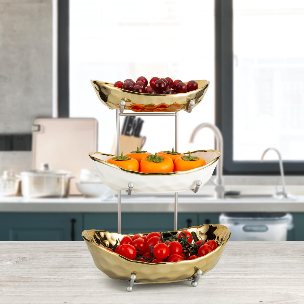 3 Tier Ceramic Serving Bowls with Metal Stand G144