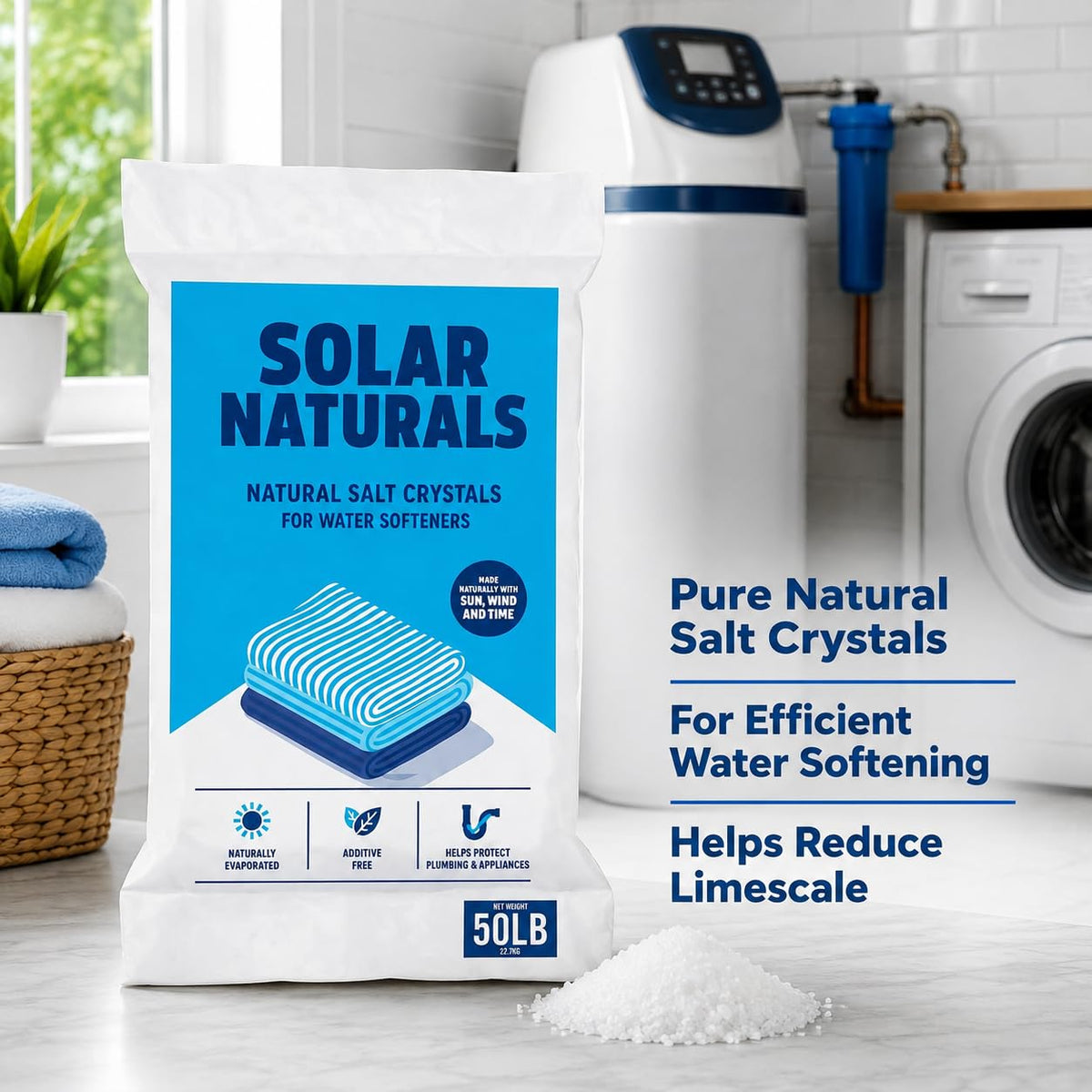 Natural Salt Crystals for Water Softeners, 50lb I6966