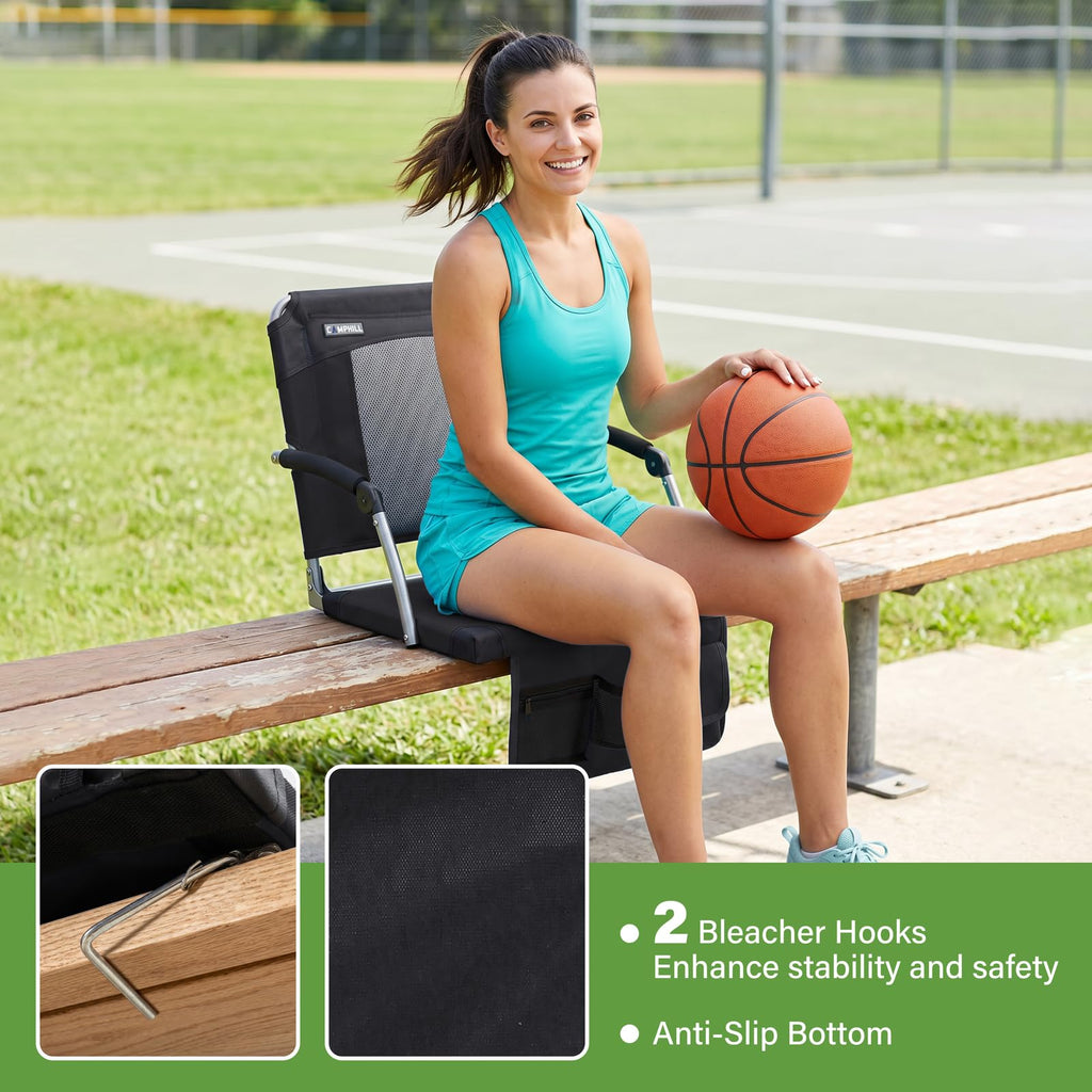 2 Pack Black Stadium Seats with Back Support & Armrests A7474