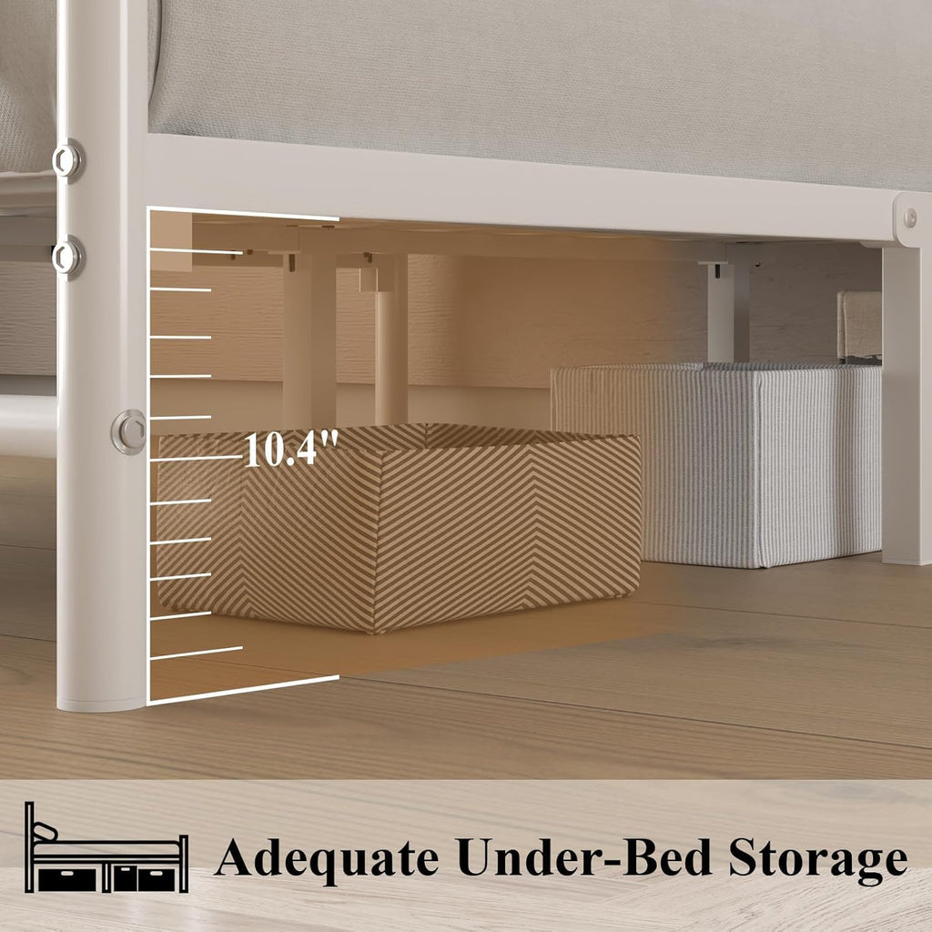 White Twin Metal Bed Frame with Headboard and Footboard C8536