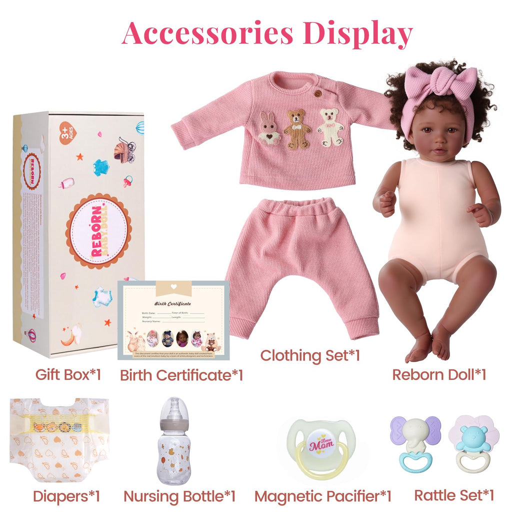 20 Inch Black Reborn Baby Doll with Rooted Hair A824