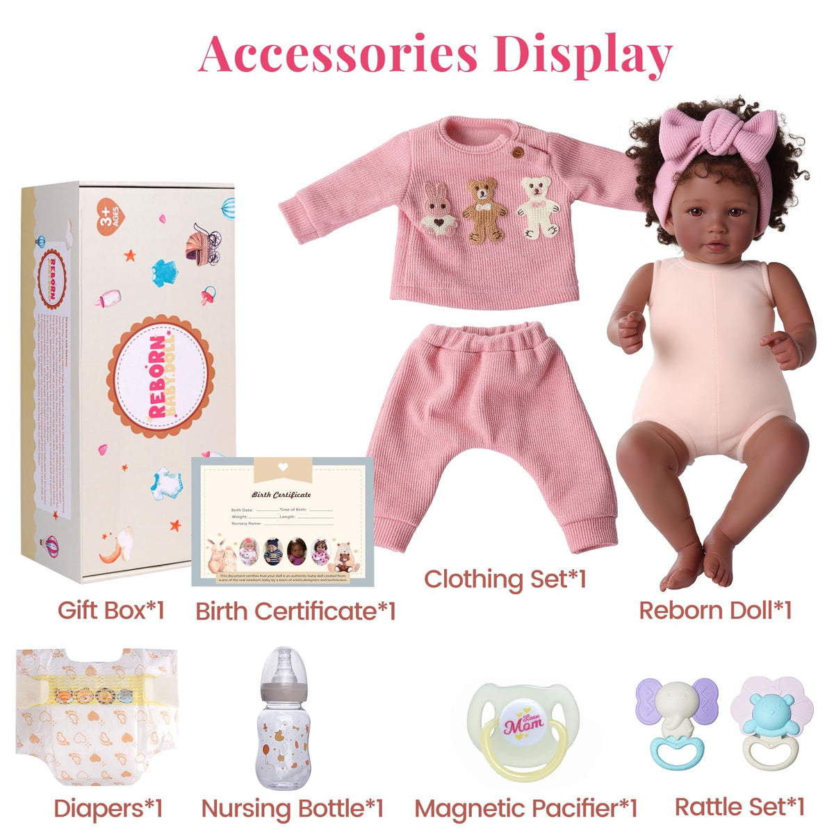 20 Inch Black Reborn Baby Doll with Rooted Hair A824
