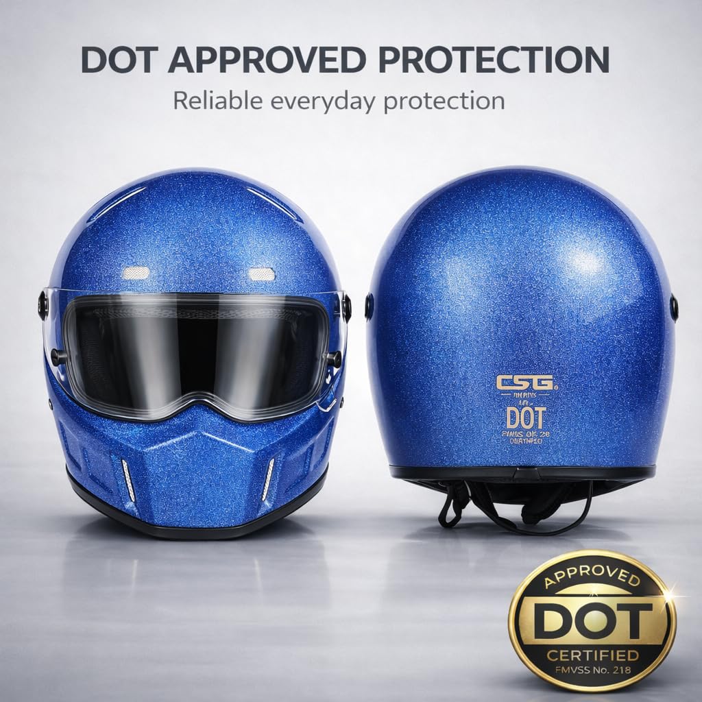 DOT Approved Fiberglass Full Face Motorcycle Helmet with Clear Visor J392799
