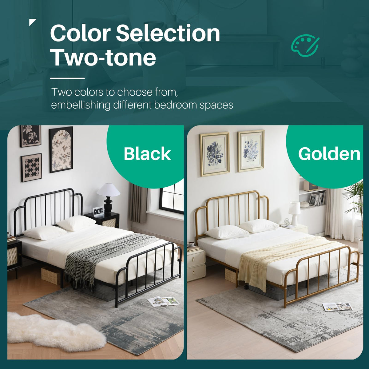 Black Full Size Metal Bed with Headboard and Footboard I912