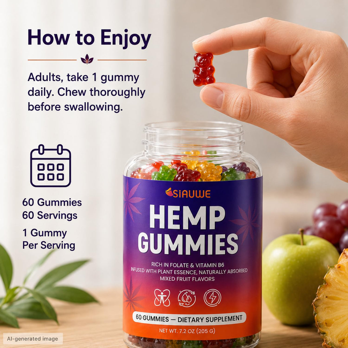 Sugar Free Hemp Gummies 60 Count H21339