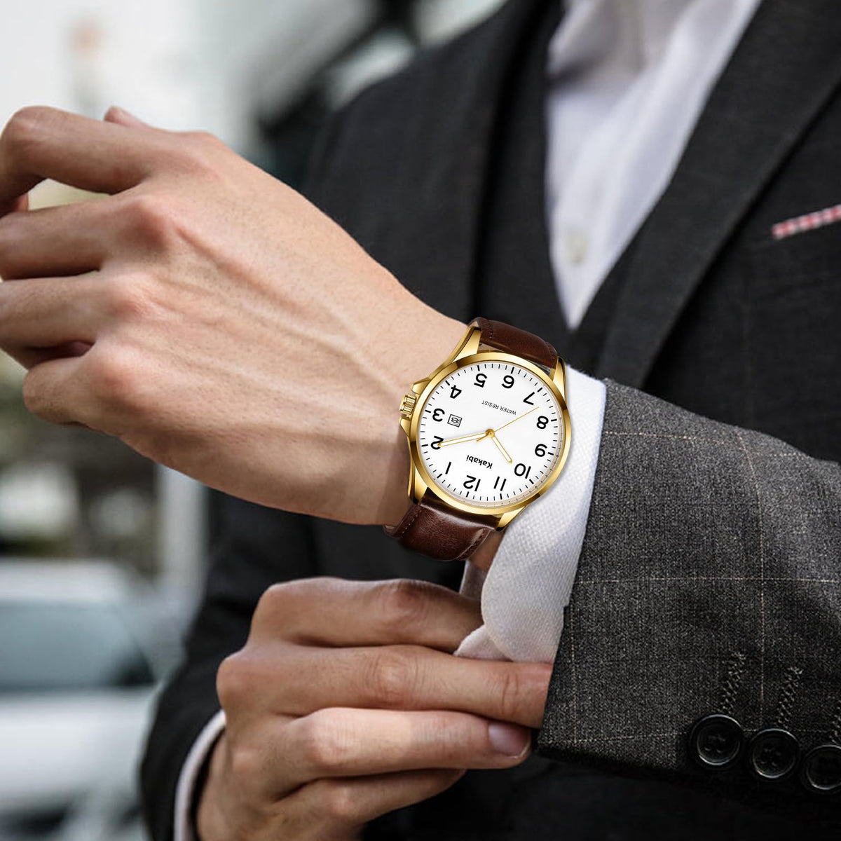 Men Fashion Minimalist Waterproof Quartz Analog Date Leather Strap Watch Z4664
