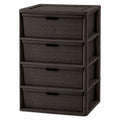 4 Drawer Plastic Storage Tower with Brown Weave Bins T39400