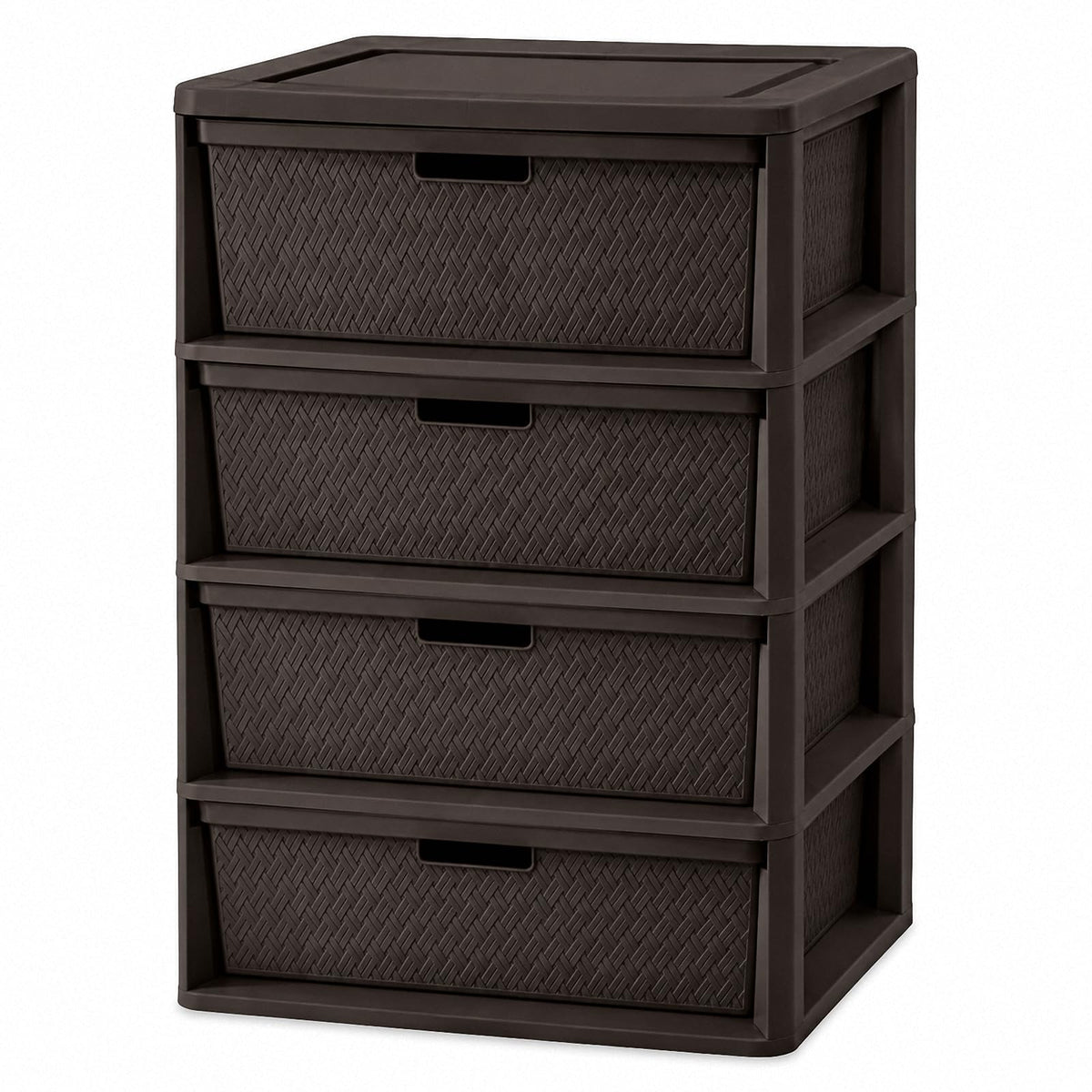 4 Drawer Plastic Storage Tower with Brown Weave Bins T39400