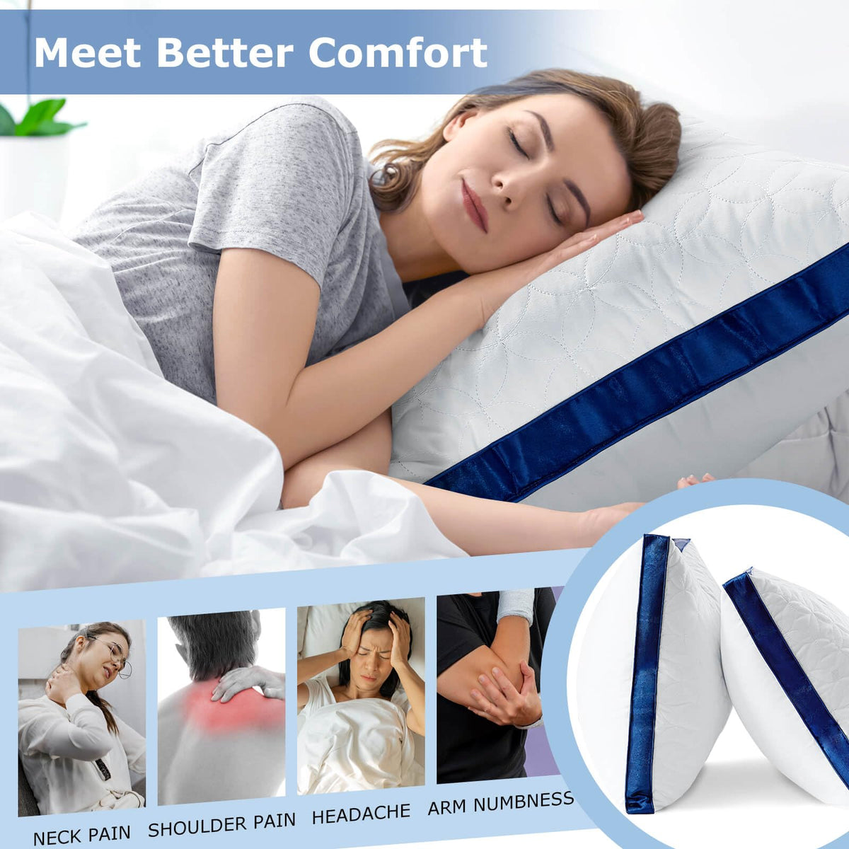 King Size Cooling Bed Pillows Set of 2 Down Alternative Y863913