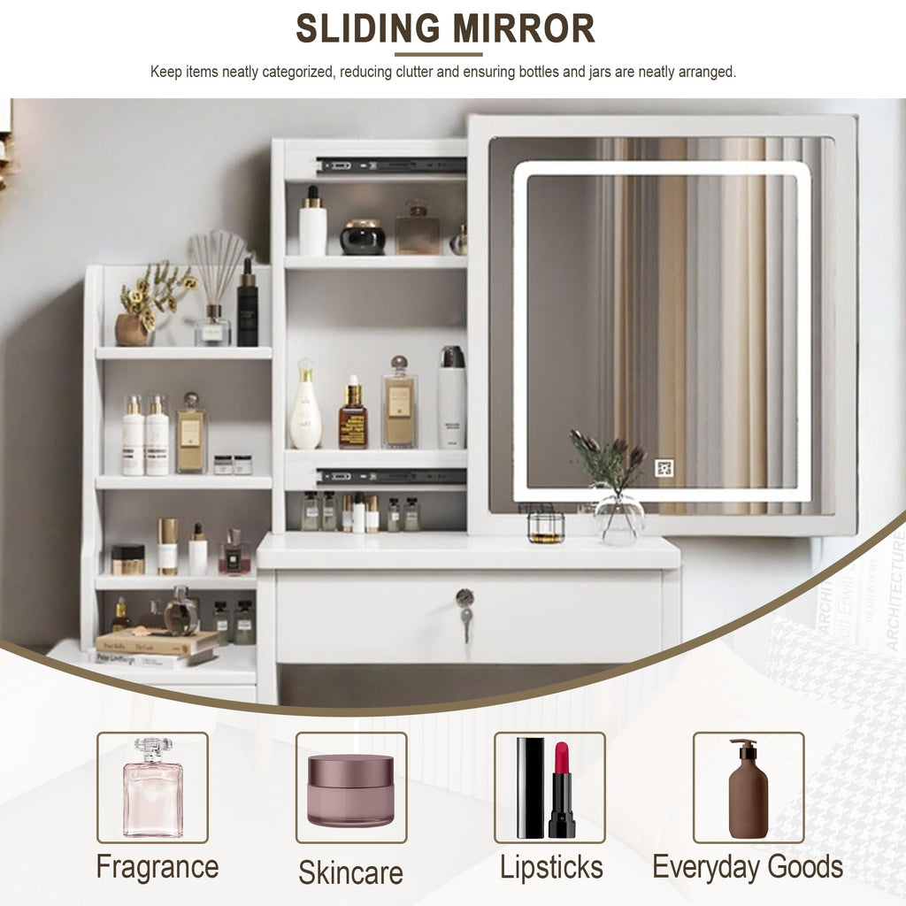 White 4 Drawer Vanity Desk Set with Mirror R47399