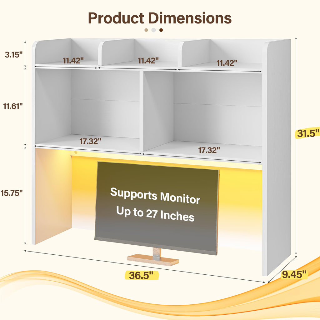 White 3-Tier Desk Hutch with LED Light T239