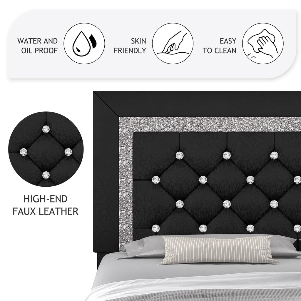 Full Size Faux Leather Platform Bed with Diamond Headboard C223252