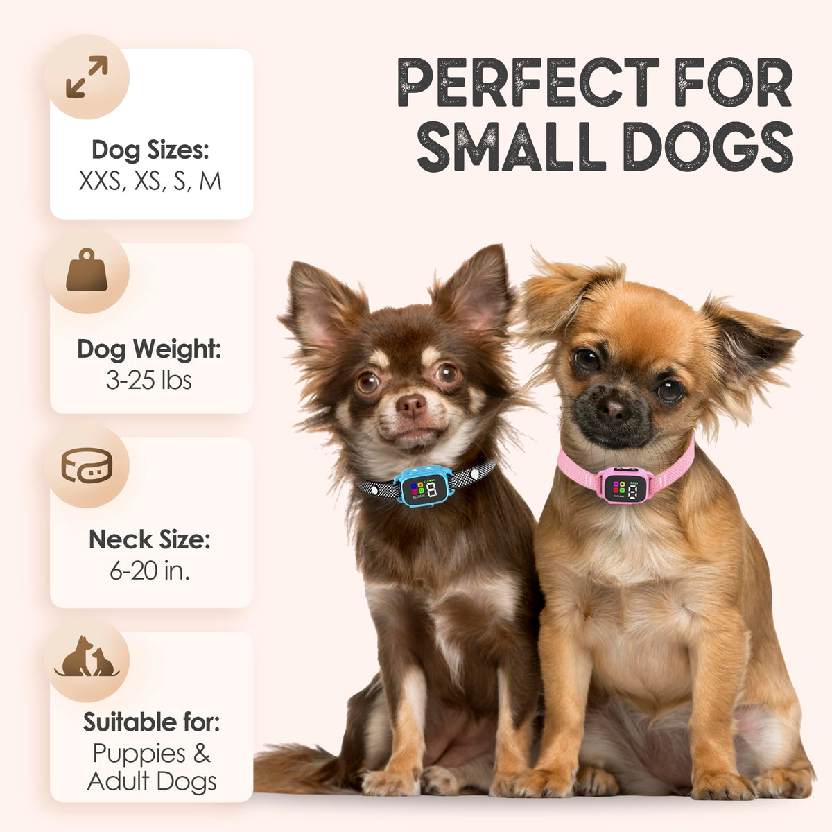 No Shock Rechargeable Bark Collar for Small Dogs 5-15 lbs N415