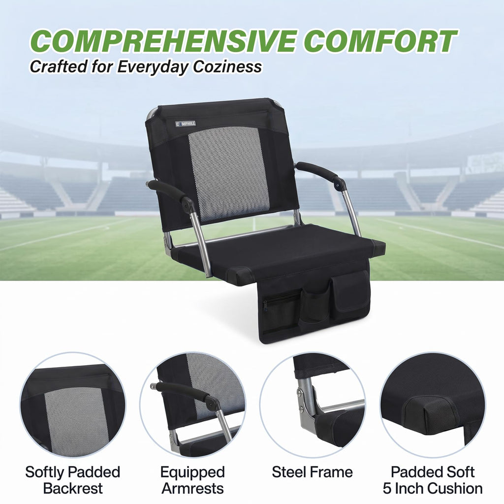 2 Pack Black Stadium Seats with Back Support & Armrests A7474