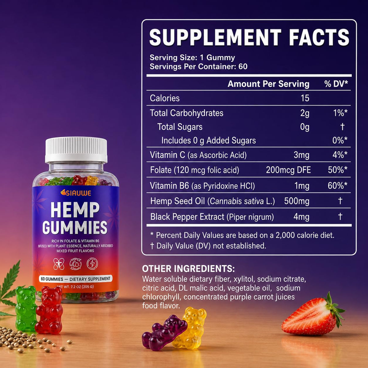 Sugar Free Hemp Gummies 60 Count H21339