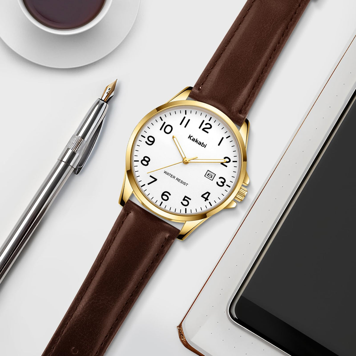 Men Fashion Minimalist Waterproof Quartz Analog Date Leather Strap Watch Z4664