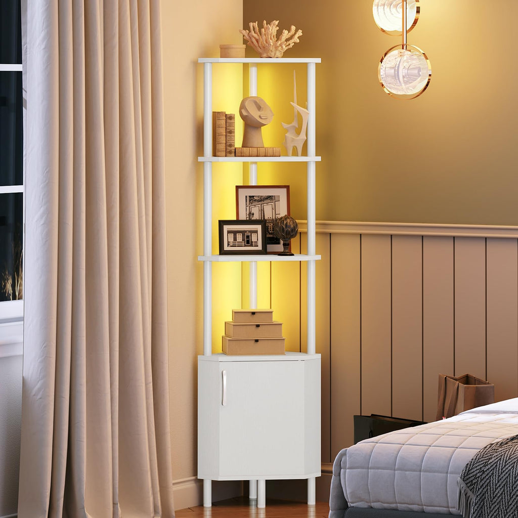 White 5-Tier Corner Cabinet with Doors R6181