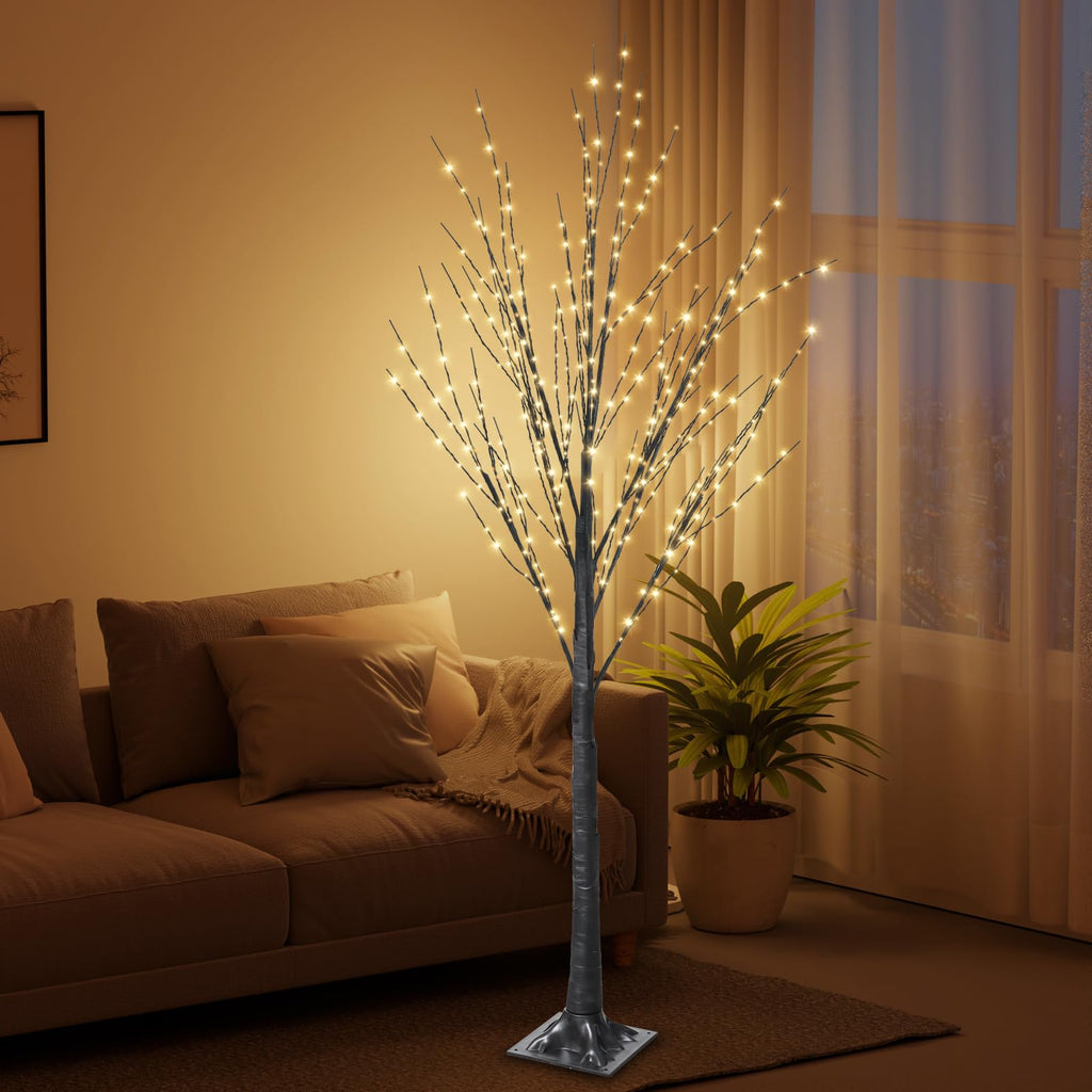 5FT Lighted Birch Tree with 400 LED Warm White Lights H119