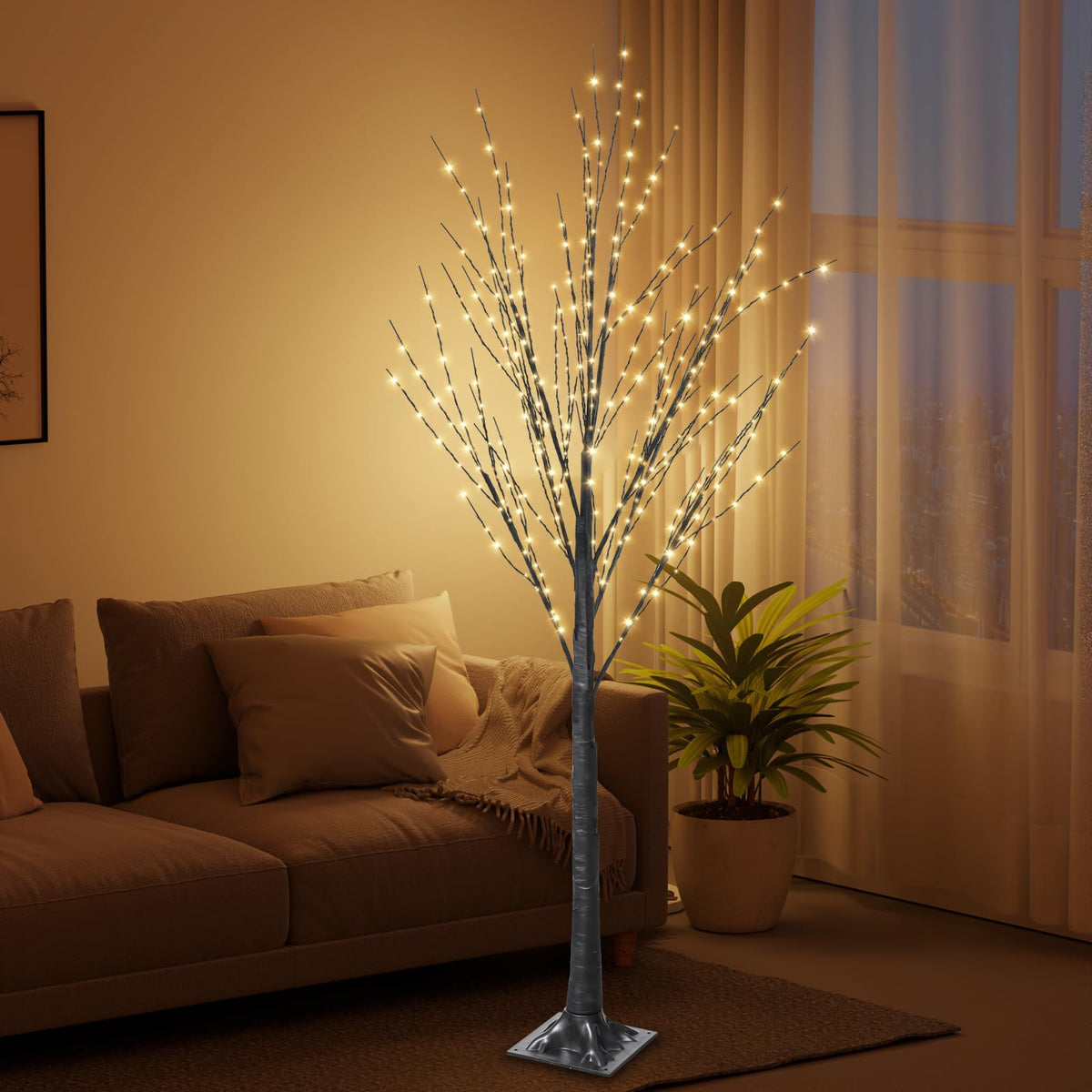 5FT Lighted Birch Tree with 400 LED Warm White Lights H119