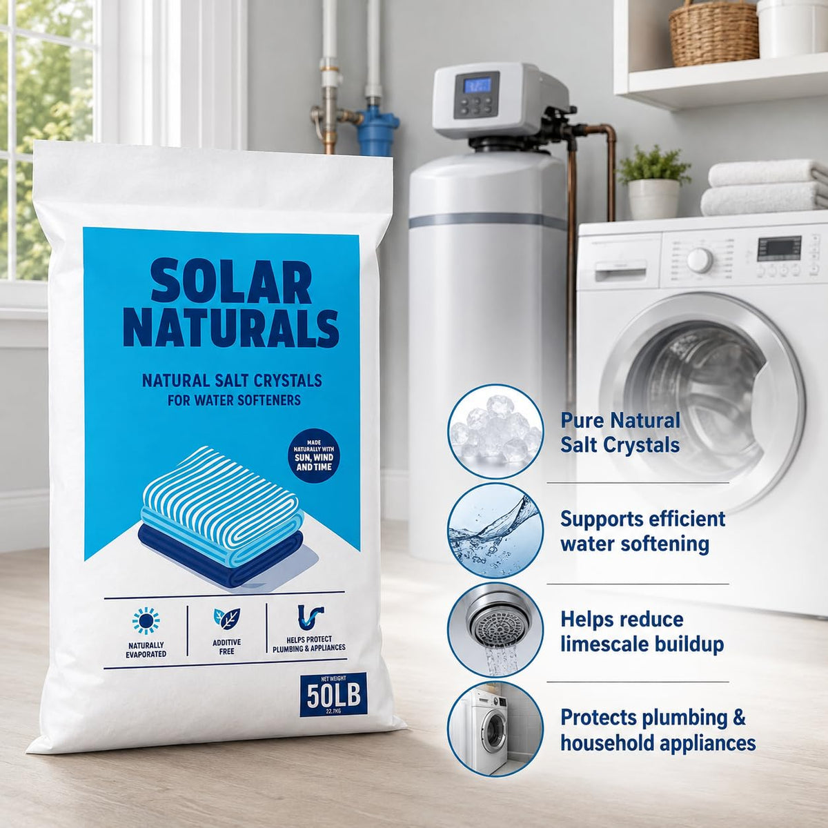 Natural Salt Crystals for Water Softeners, 50lb I6966