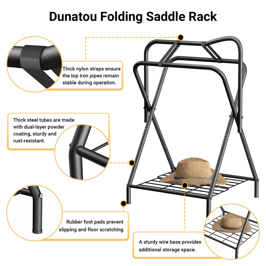 Foldable Saddle Rack with Storage Shelf, Black B788