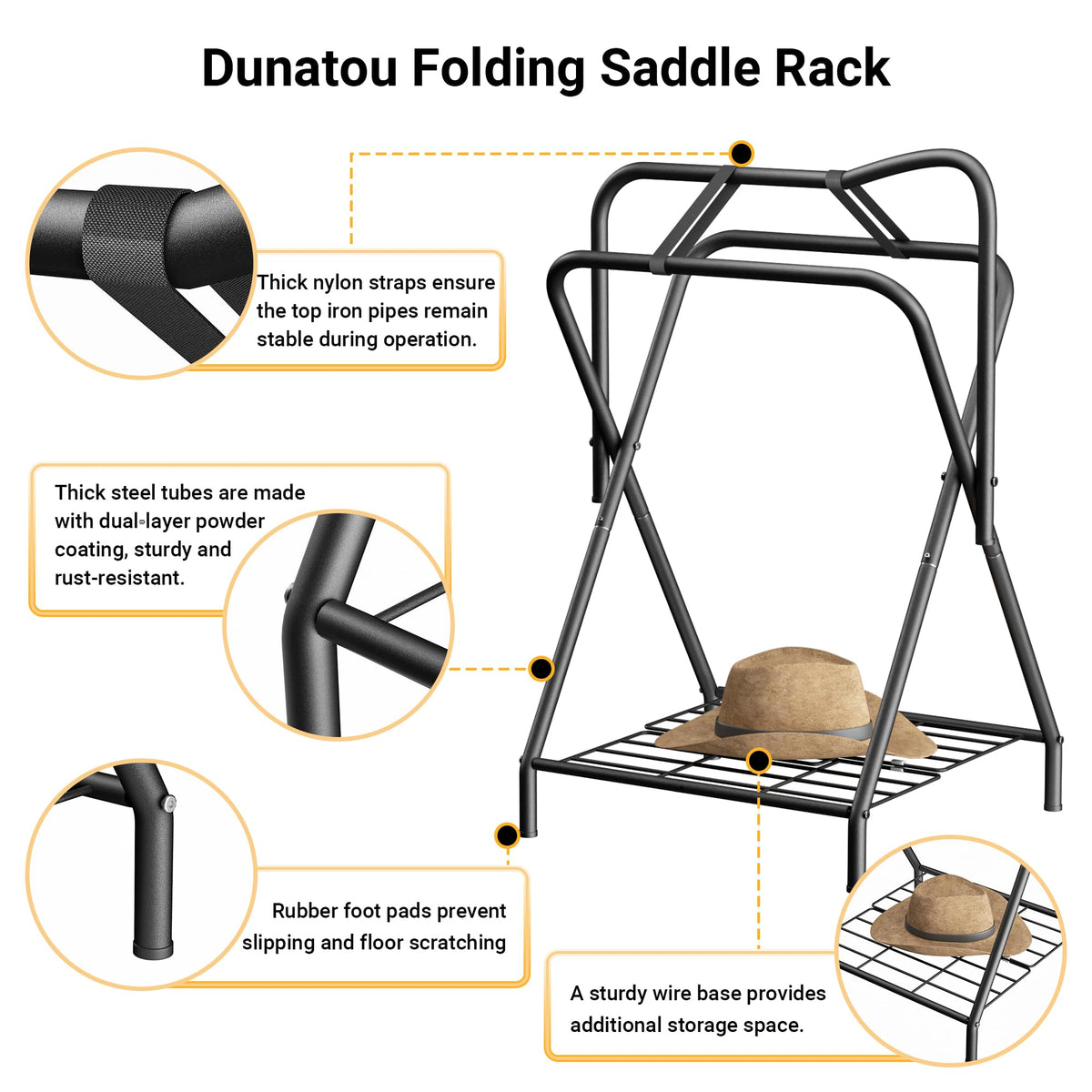 Foldable Saddle Rack with Storage Shelf, Black B788
