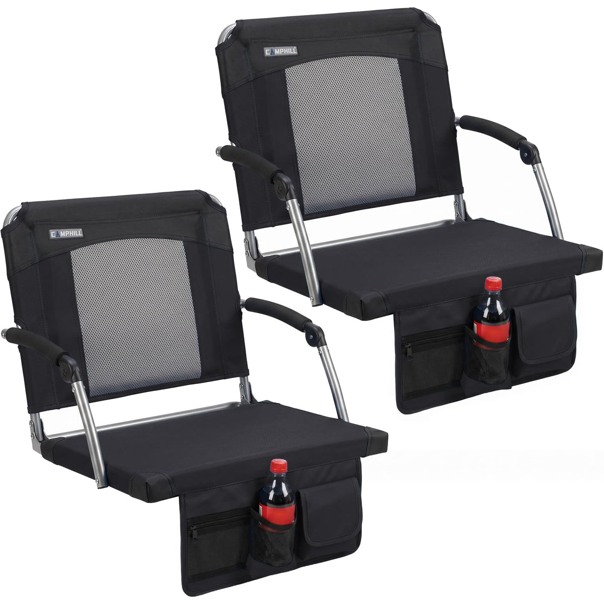 2 Pack Black Stadium Seats with Back Support & Armrests A7474