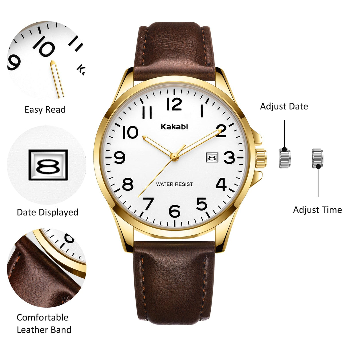 Men Fashion Minimalist Waterproof Quartz Analog Date Leather Strap Watch Z4664