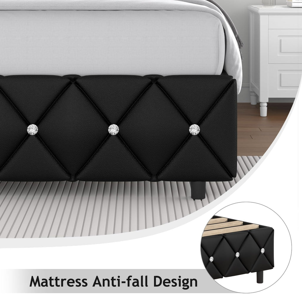 Full Size Faux Leather Platform Bed with Diamond Headboard C223252