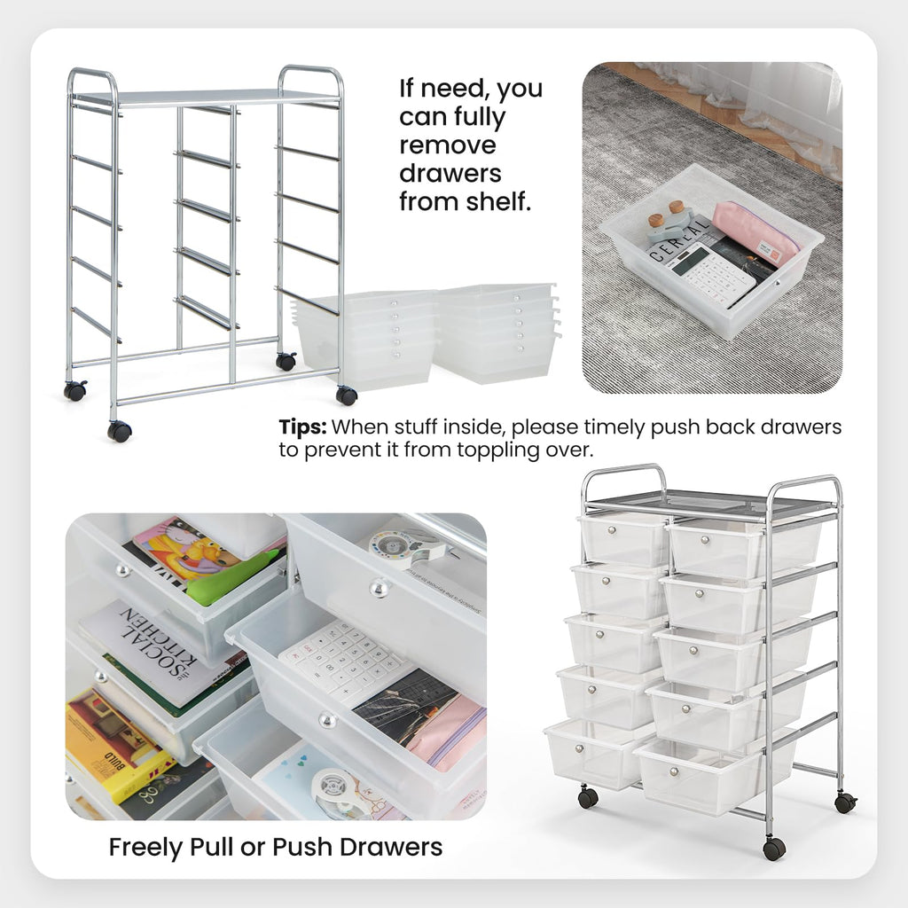 10 Drawer Rolling Storage Cart with Metal Frame L645685