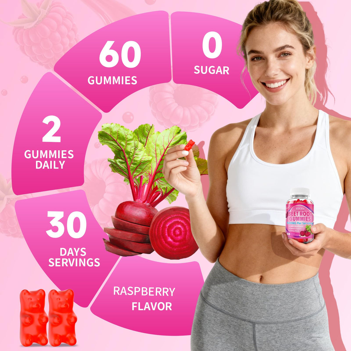 Sugar-Free Vegan Beet Root Gummies 60 Count K568