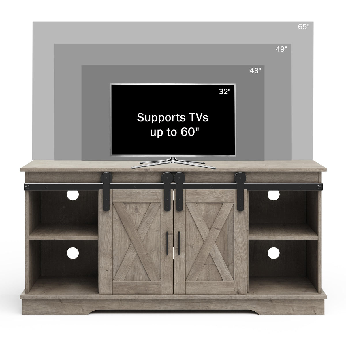 65-Inch TV Stand with Sliding Barn Doors E4311