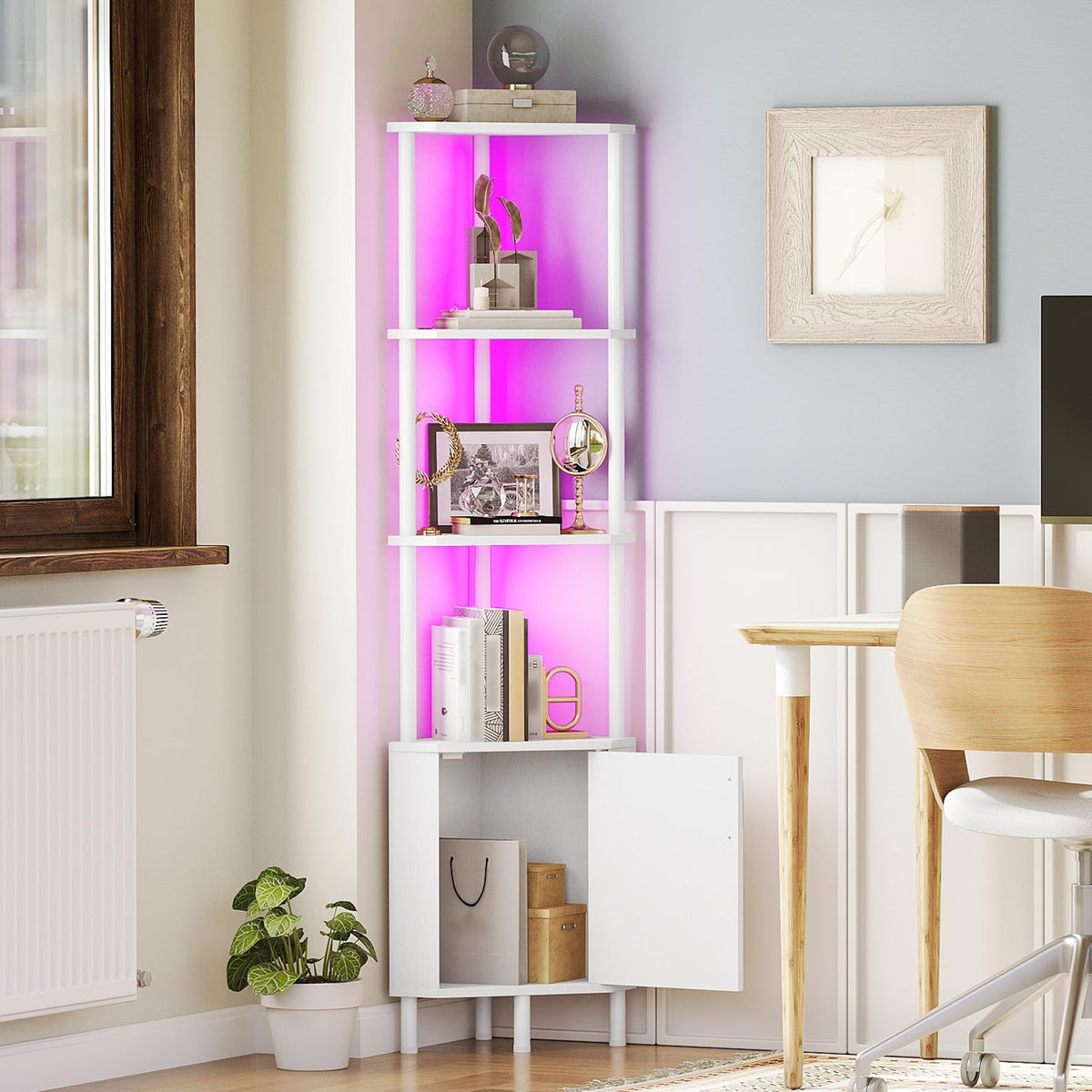 White 5-Tier Corner Cabinet with Doors R6181