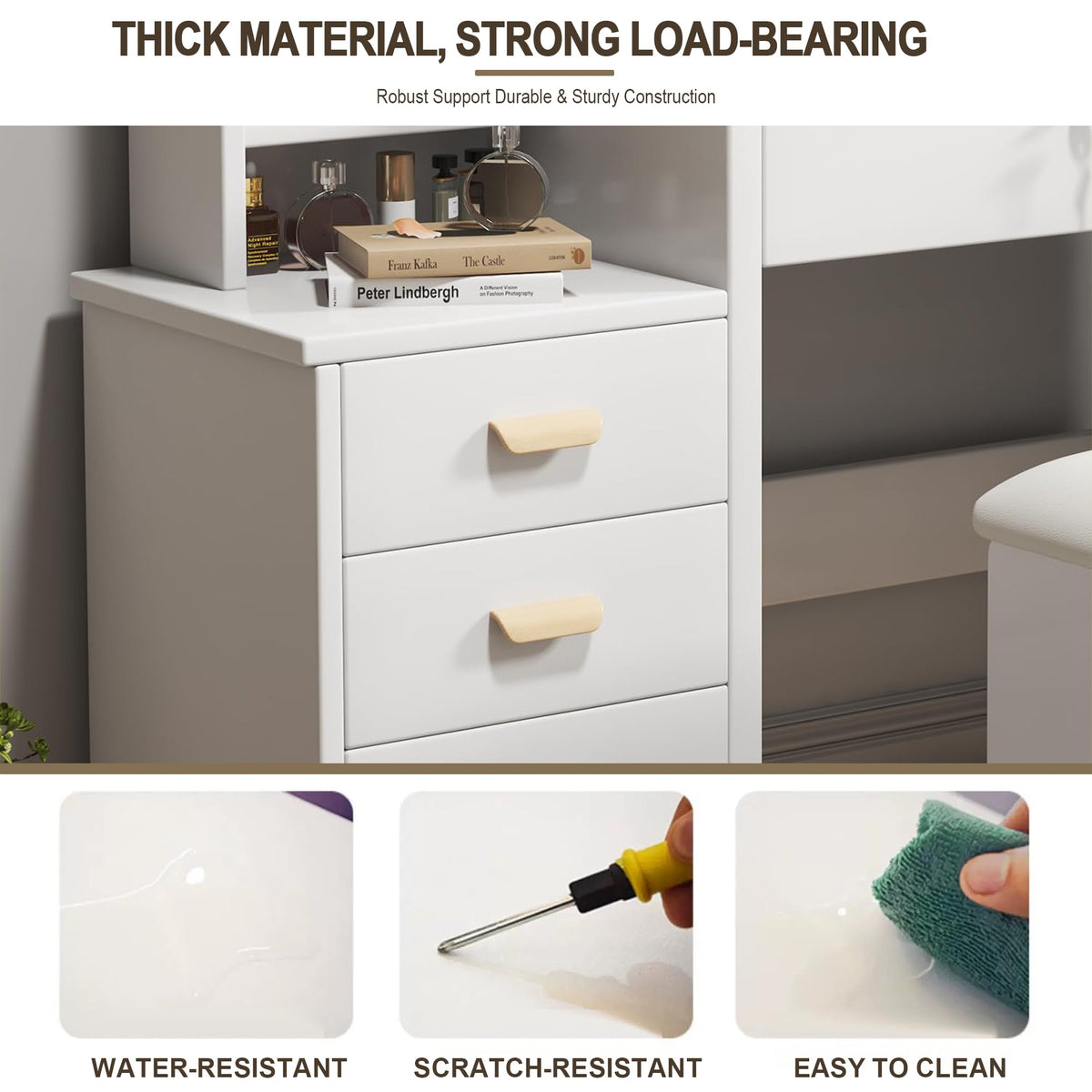 White 4 Drawer Vanity Desk Set with Mirror R47399