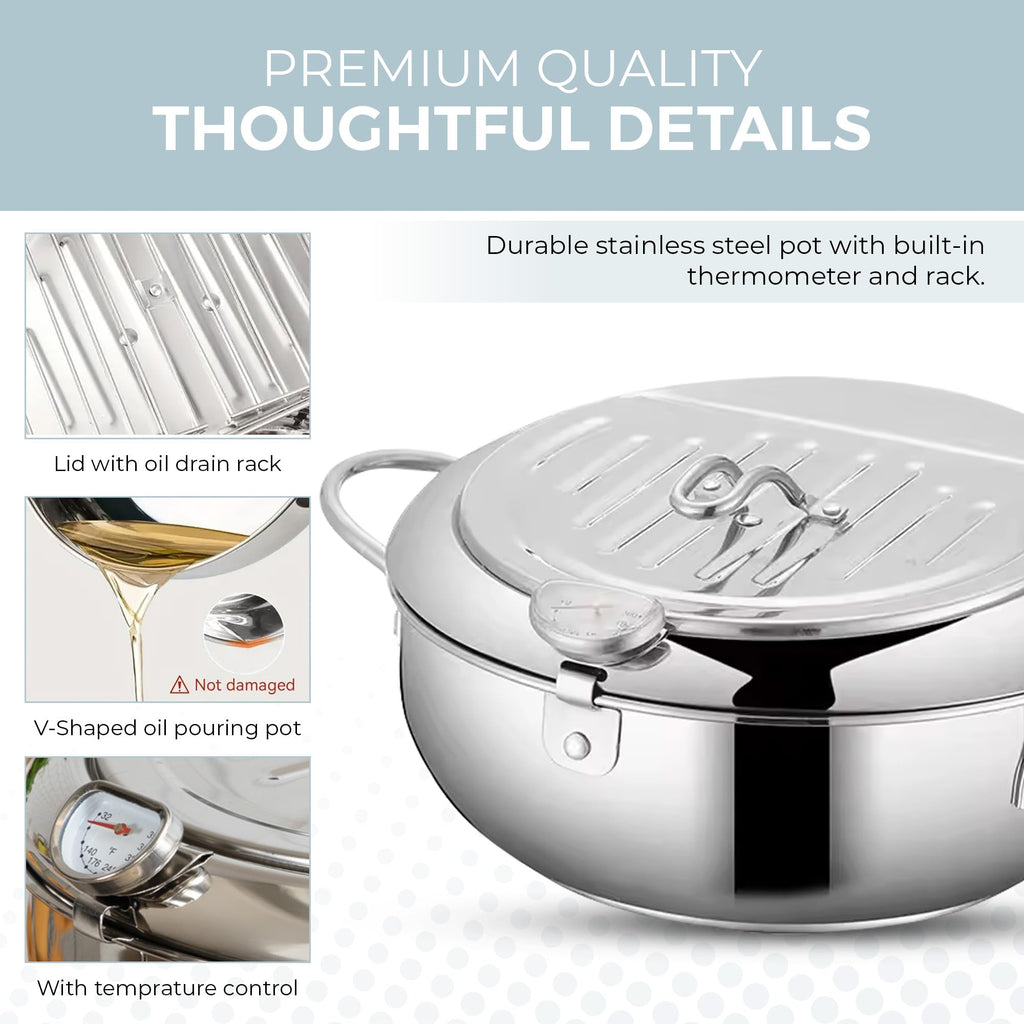 11-Inch Stainless Steel Deep Fryer Pot with Oil Thermometer T234