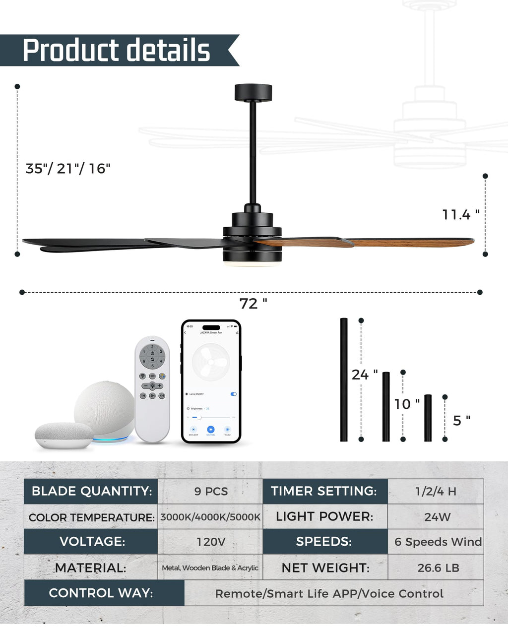 72 Inch Ceiling Fan with Light P660