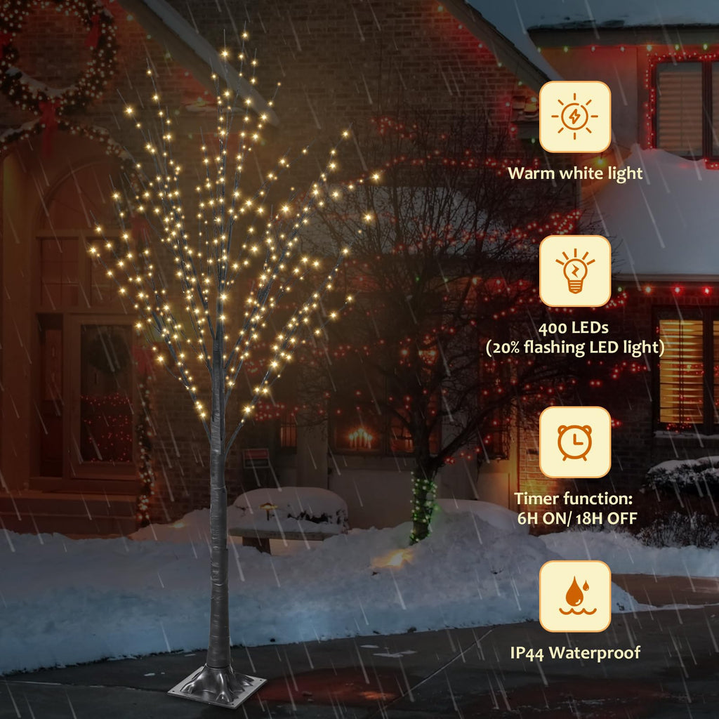 5FT Lighted Birch Tree with 400 LED Warm White Lights H119