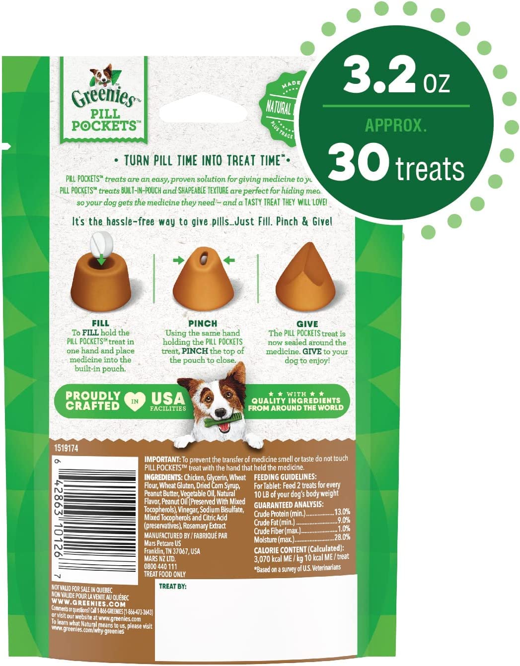 Peanut Butter Flavor Pill Pockets for Dogs 4 Pack W4592