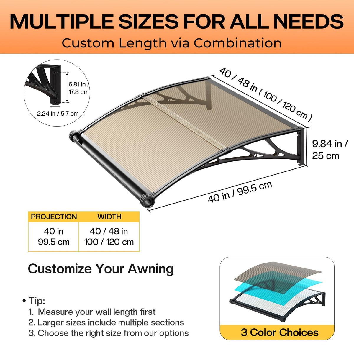 40x48in UV Rain Proof Door Awning N407