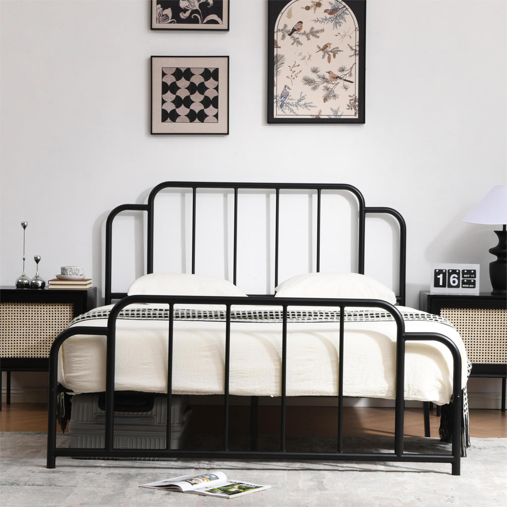 Black Full Size Metal Bed with Headboard and Footboard I912