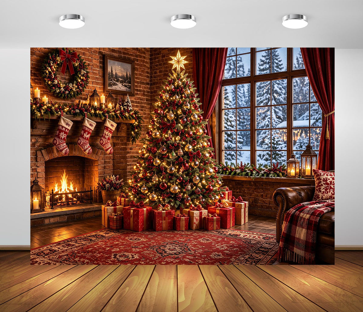 Fabric Christmas Window Backdrop D378899
