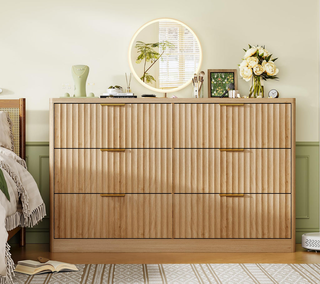 Fluted 6 Drawer Wood Dresser Y75805
