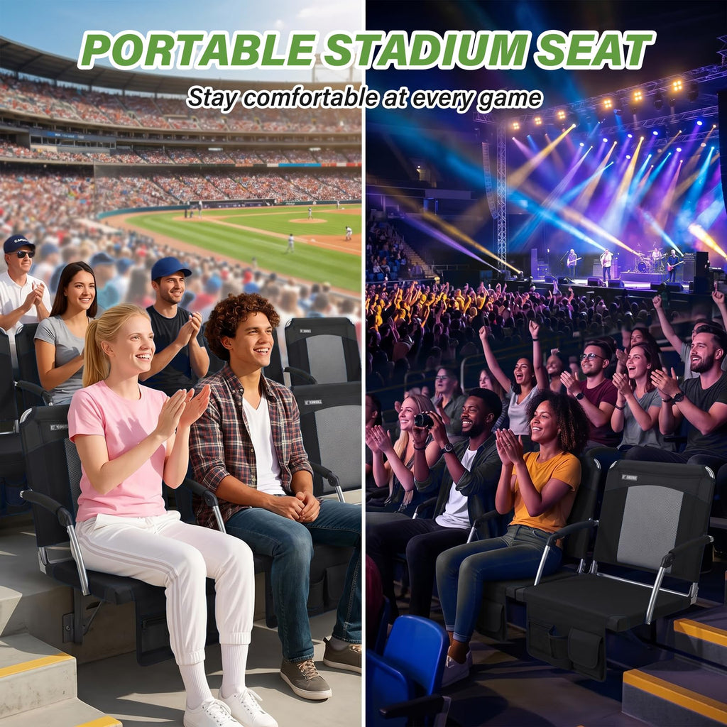2 Pack Black Stadium Seats with Back Support & Armrests A7474