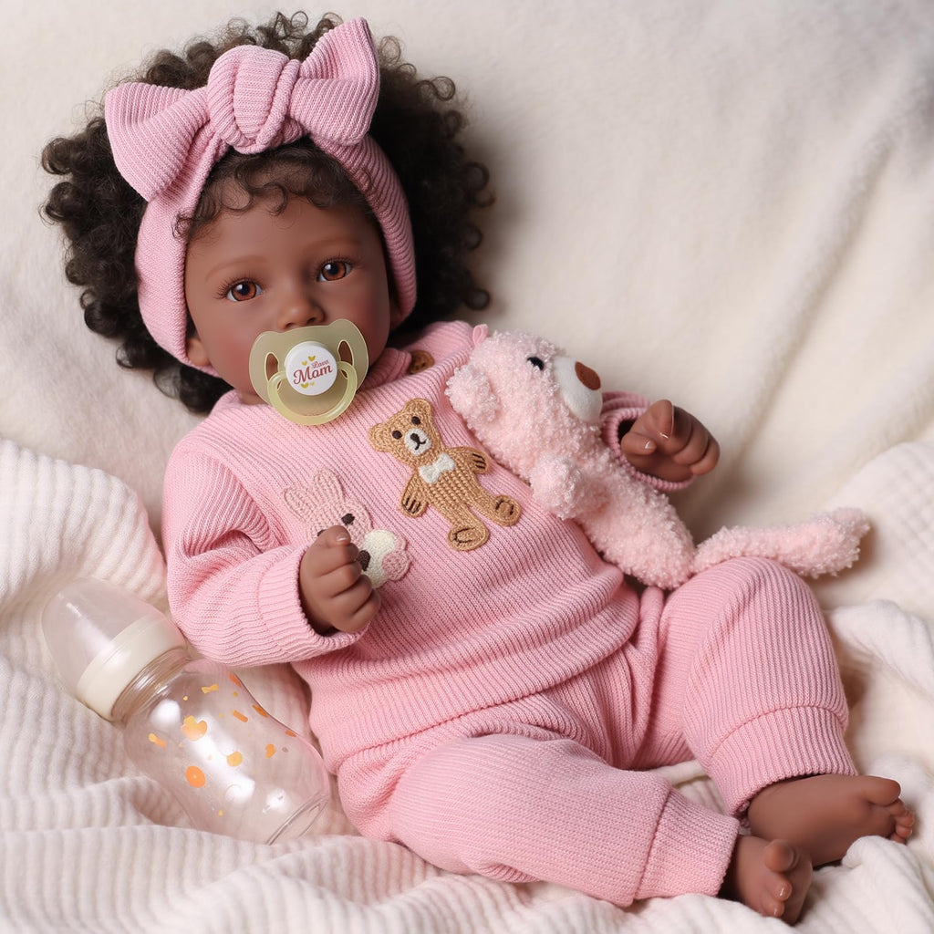 20 Inch Black Reborn Baby Doll with Rooted Hair A824
