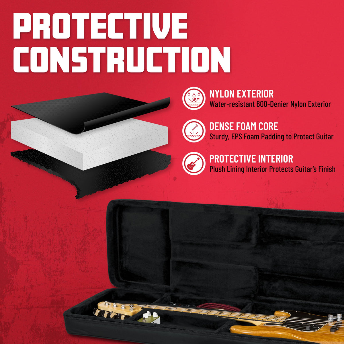 Lightweight Polyfoam Guitar Case for Electric Bass Guitars M6835