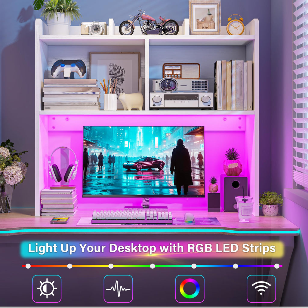 White 3-Tier Desk Hutch with LED Light T239