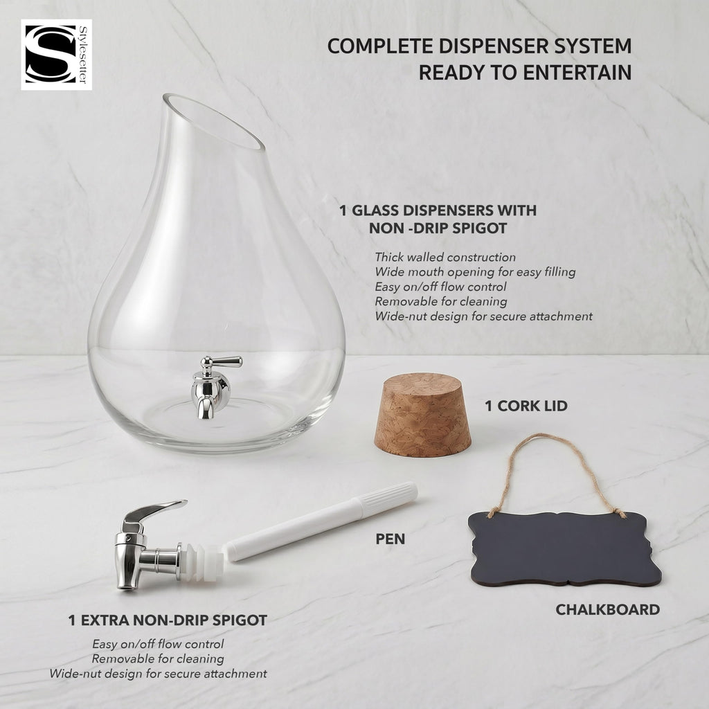 Glass Beverage Dispenser with Cork Lid and Stand 2.5 Gal S59164